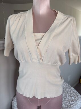 Sweaterworks Cream Knit V-Neck Short Sleeve Top